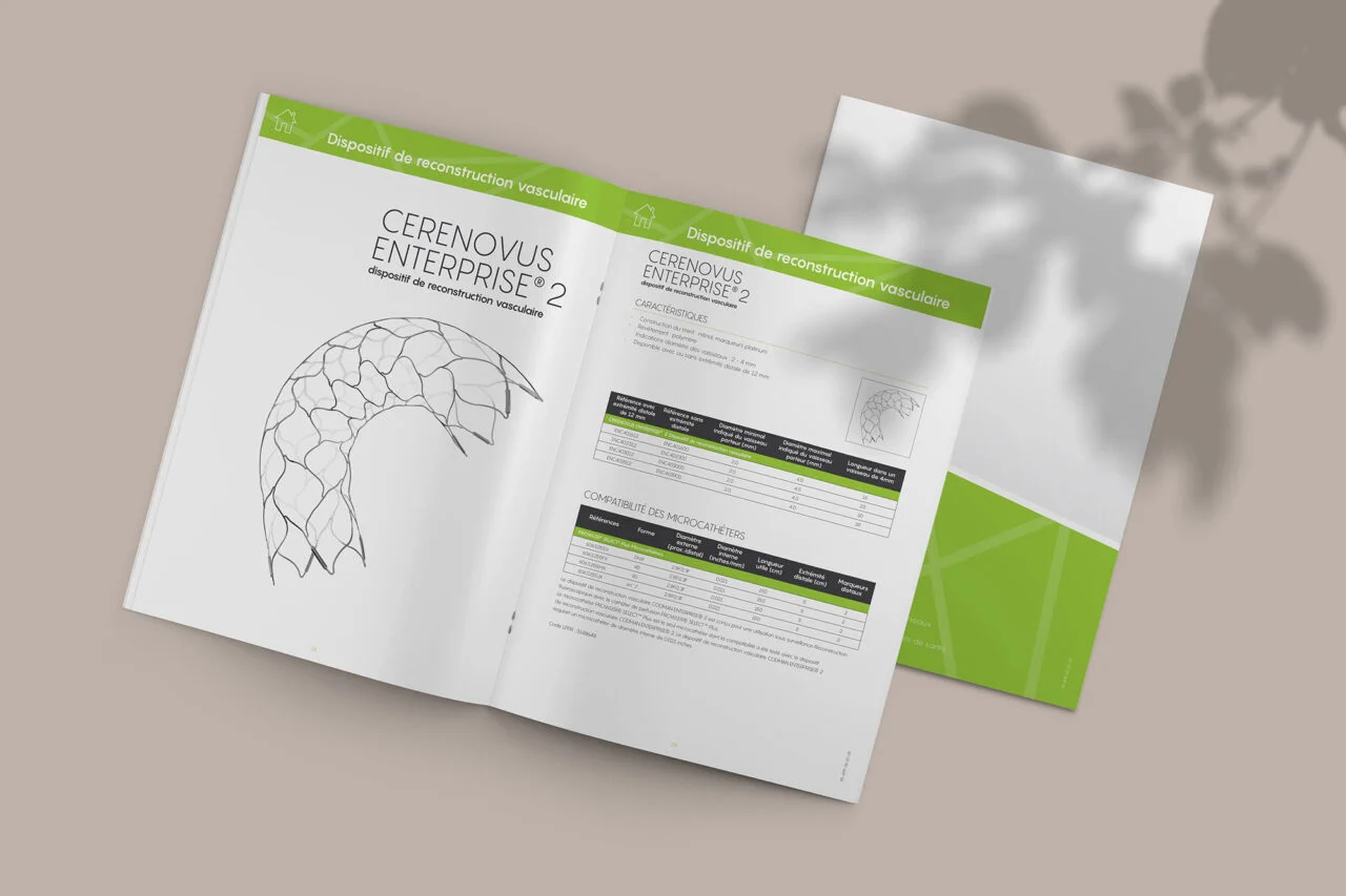 ENTERPRISE 2 vascular reconstruction device spread from the French Cerenovus sales collateral, with its microcatheter compatibility table