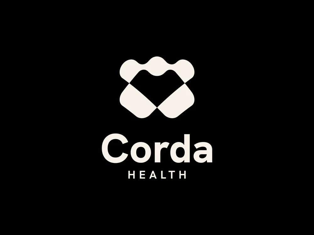 The Corda Health logo in cream on black: the folded heart mark above the Corda wordmark and the HEALTH descriptor in spaced capitals