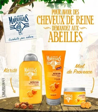 Le Petit Marseillais Karité and Miel de Provence web banner composed at 320 by 365 pixels, the tall format of the digital campaign set