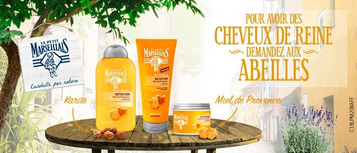 Le Petit Marseillais Karité and Miel de Provence web banner composed at 700 by 300 pixels, the wide format of the digital campaign set