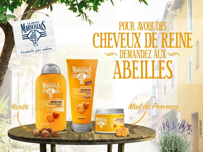 Le Petit Marseillais Karité and Miel de Provence web banner composed at 800 by 600 pixels, part of the digital campaign format set