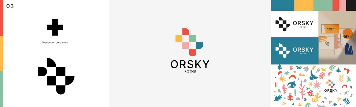 ORSKY styleboard three: the medical cross abstracted into tiles and pattern, the third concept route explored for the clinic identity