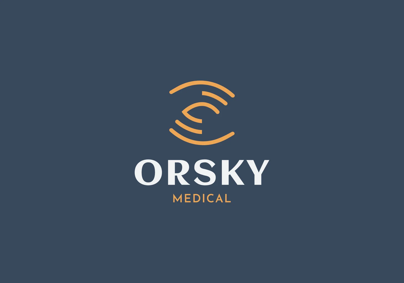 ORSKY Medical final logo lockup: the gold eye mark above the wordmark on slate, the key visual that leads the clinic identity system